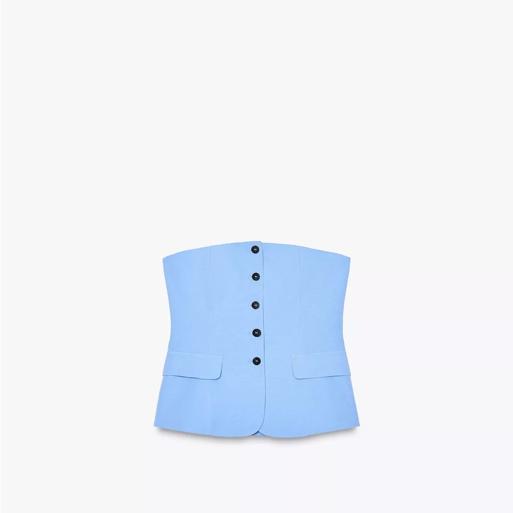 Zara Light Blue Strapless Buttoned Vest